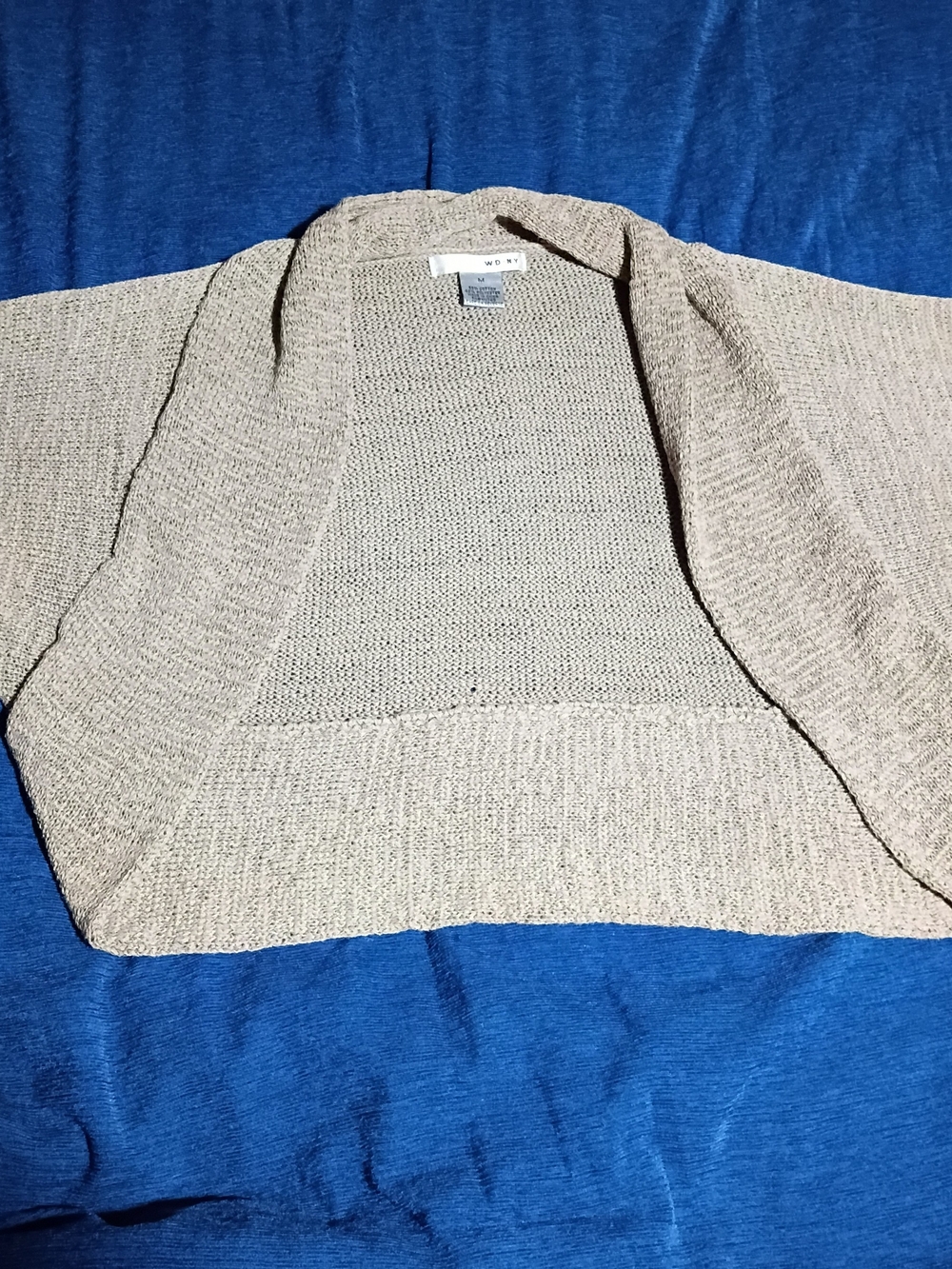 WD.NY Open-Front Beige Knit Cardigan